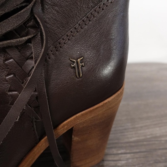 New! Frye Corinne Fringe Baby Calf Boots Womens Size 6 Brown Mid-Calf Western - Picture 3 of 11